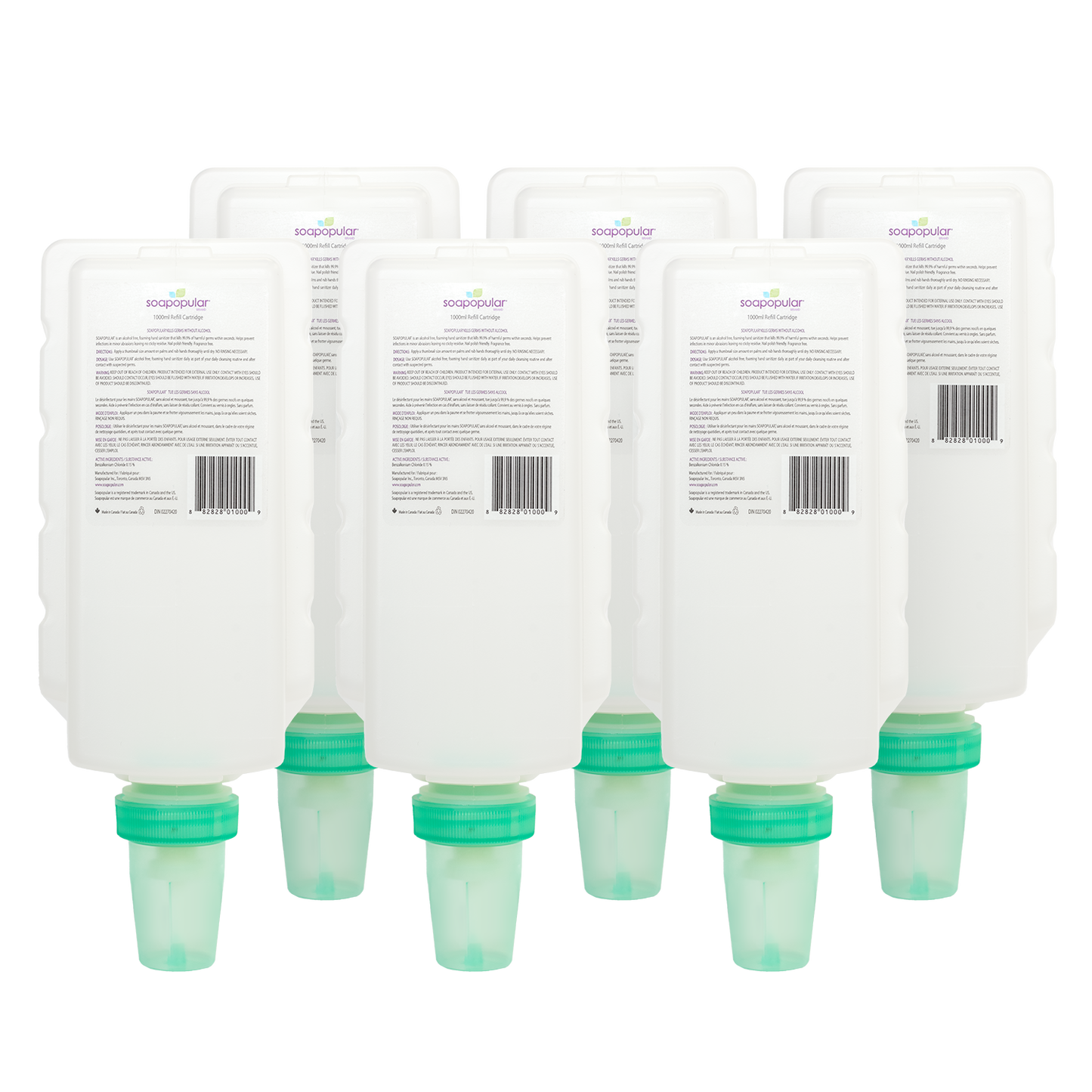 PROMOTION* Soapopular DIN Alcohol Free Foam Hand Sanitizer - 1 L Cartridge Refill (6PK)  &  Receive 1 FREE  Wall Dispenser - No Cover