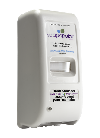 Soapopular alcohol free touchless dispenser comes in three different colours and dispenses foaming formula.