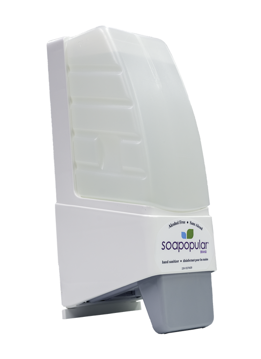 Soapopular alcohol free hand sanitizer manual dispenser applies a foam formula.