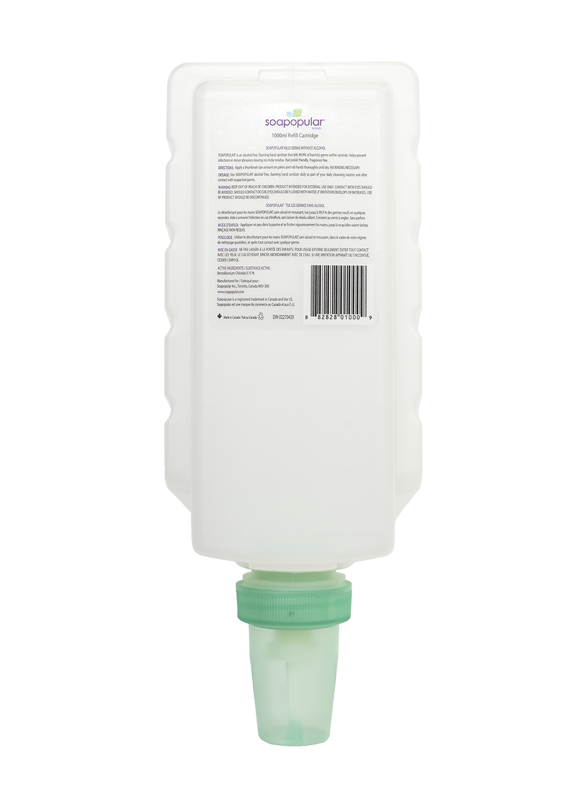 Soapopular alcohol free 1000mL cartridge refill can be used to refill manual dispensers.