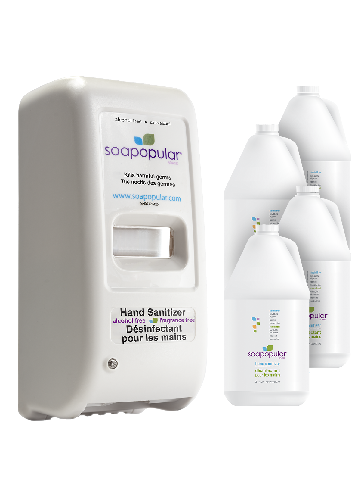 Soapopular® Alcohol-Free Foam Hand Sanitizer Automatic Dispenser + Bulk Refill Package