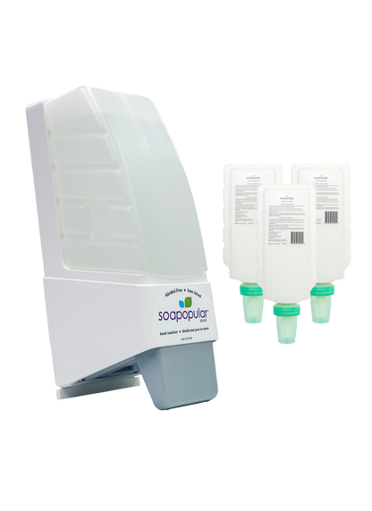 Soapopular alcohol free manual dispenser package comes with a dispenser and three cartridge refills.