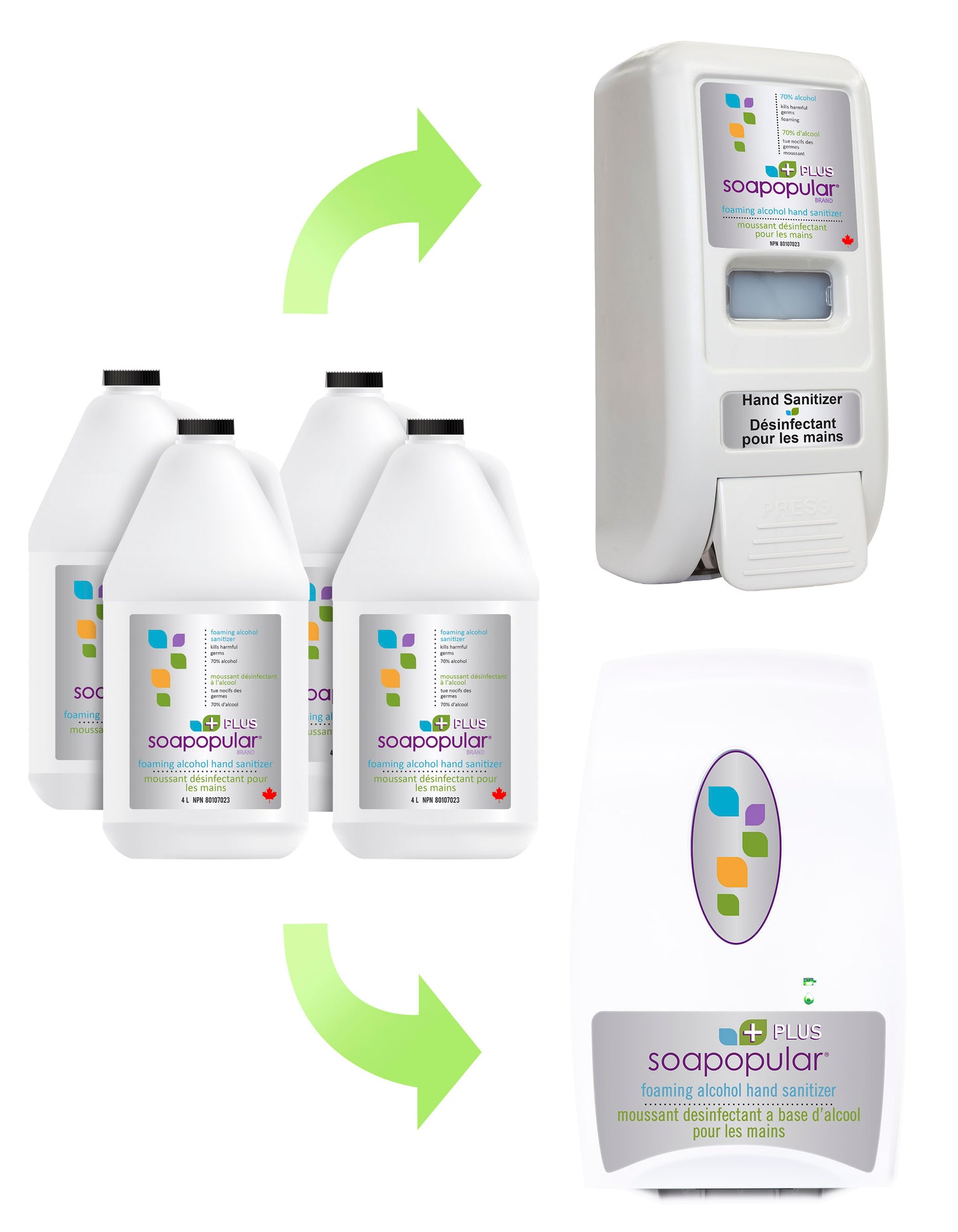 Soapopular Plus® 70% Alcohol Foam Hand Sanitizer Bulk Fill  Manual Dispenser - 1000mL (33.8o.z)