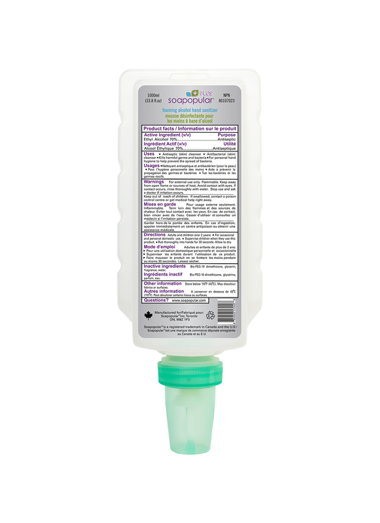 Soapopular 70% alcohol refill cartridge can be used to replace empty cartridges on manual dispensers.