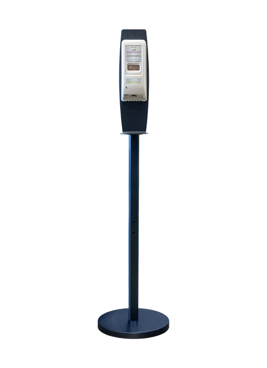 Soapopular automatic dispenser stand comes with a 1000mL touchless dispenser and a mounting blue stand.