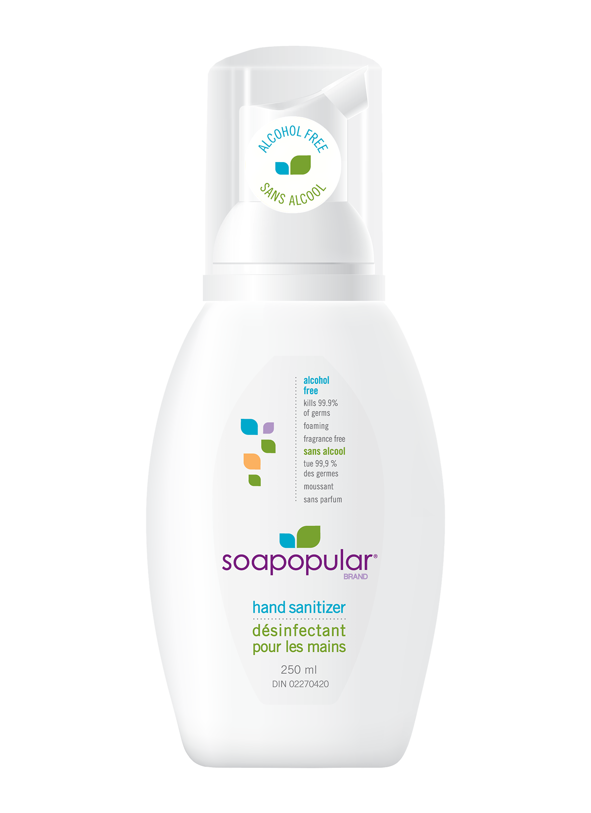 Soapopular alcohol free hand sanitizer comes in a 250mL size and applies a rich foaming formula.