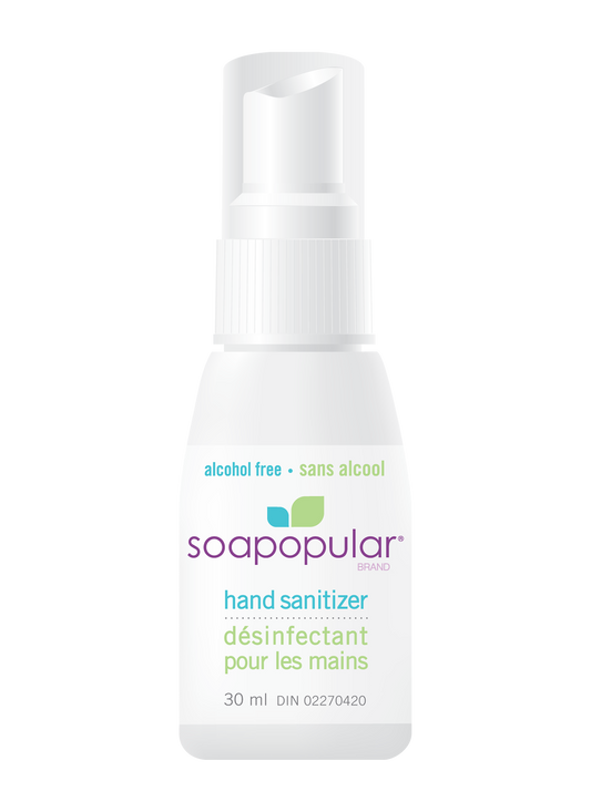 Soapopular alcohol free hand sanitizer comes in a 30mL size.