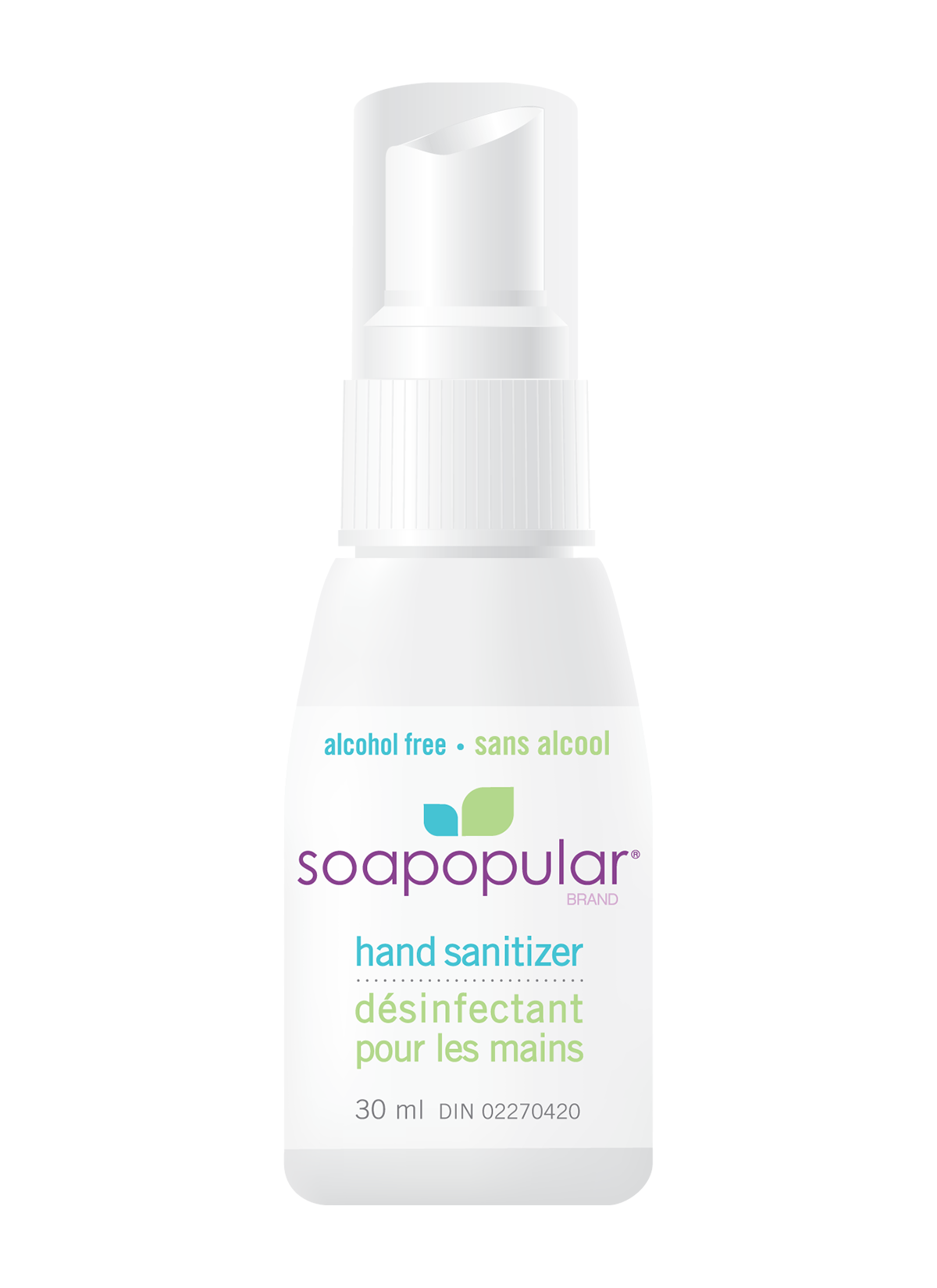 Soapopular alcohol free hand sanitizer comes in a 30mL size.
