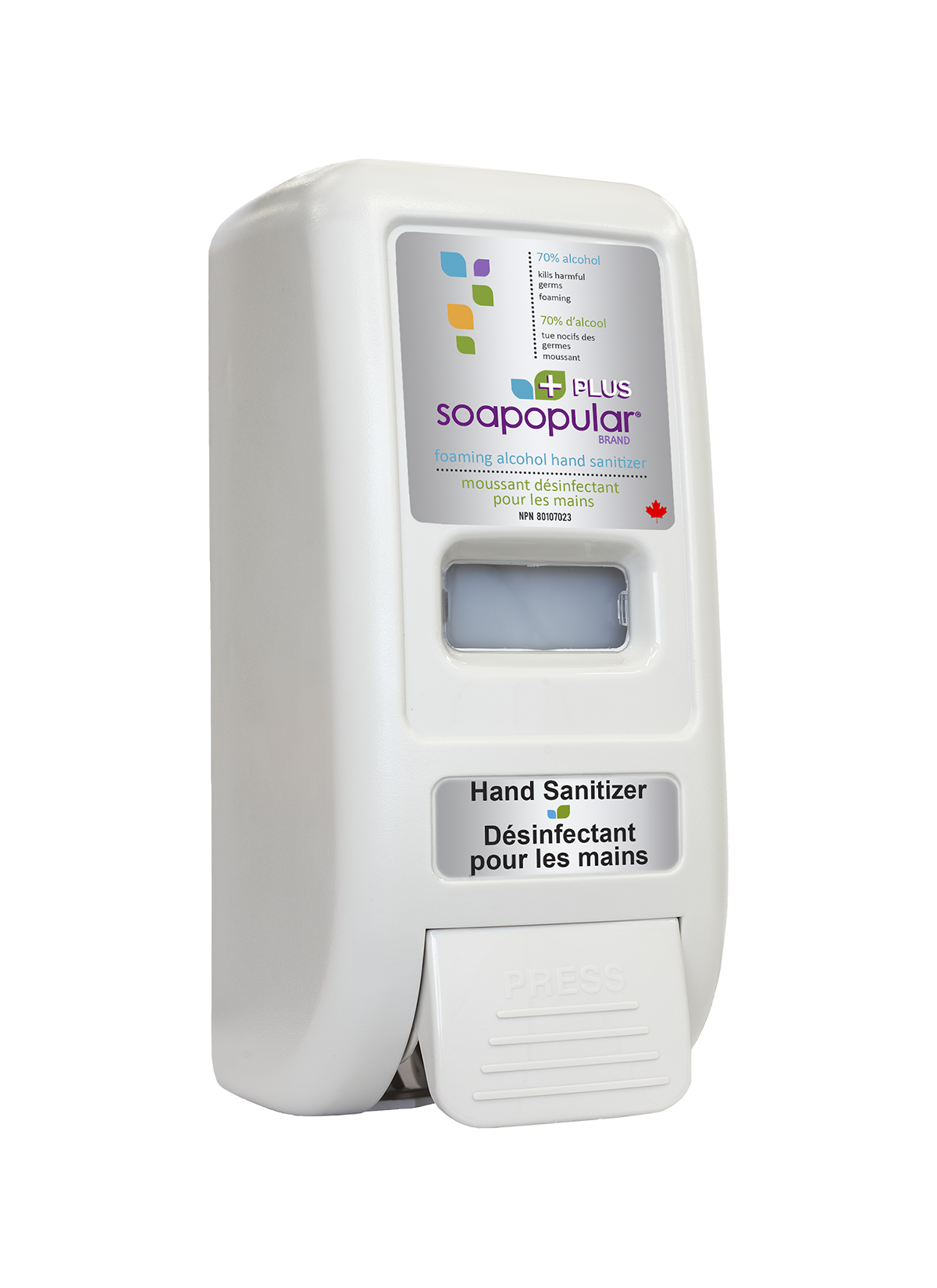 Soapopular manual dispenser holds 70% alcohol sanitizer and offers 2,600 applications.