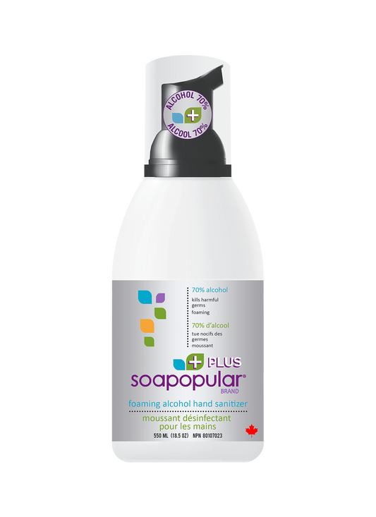 Soapopular 70% alcohol hand sanitizer comes in a 550mL size and foaming formula for a smooth and soft feel after use.