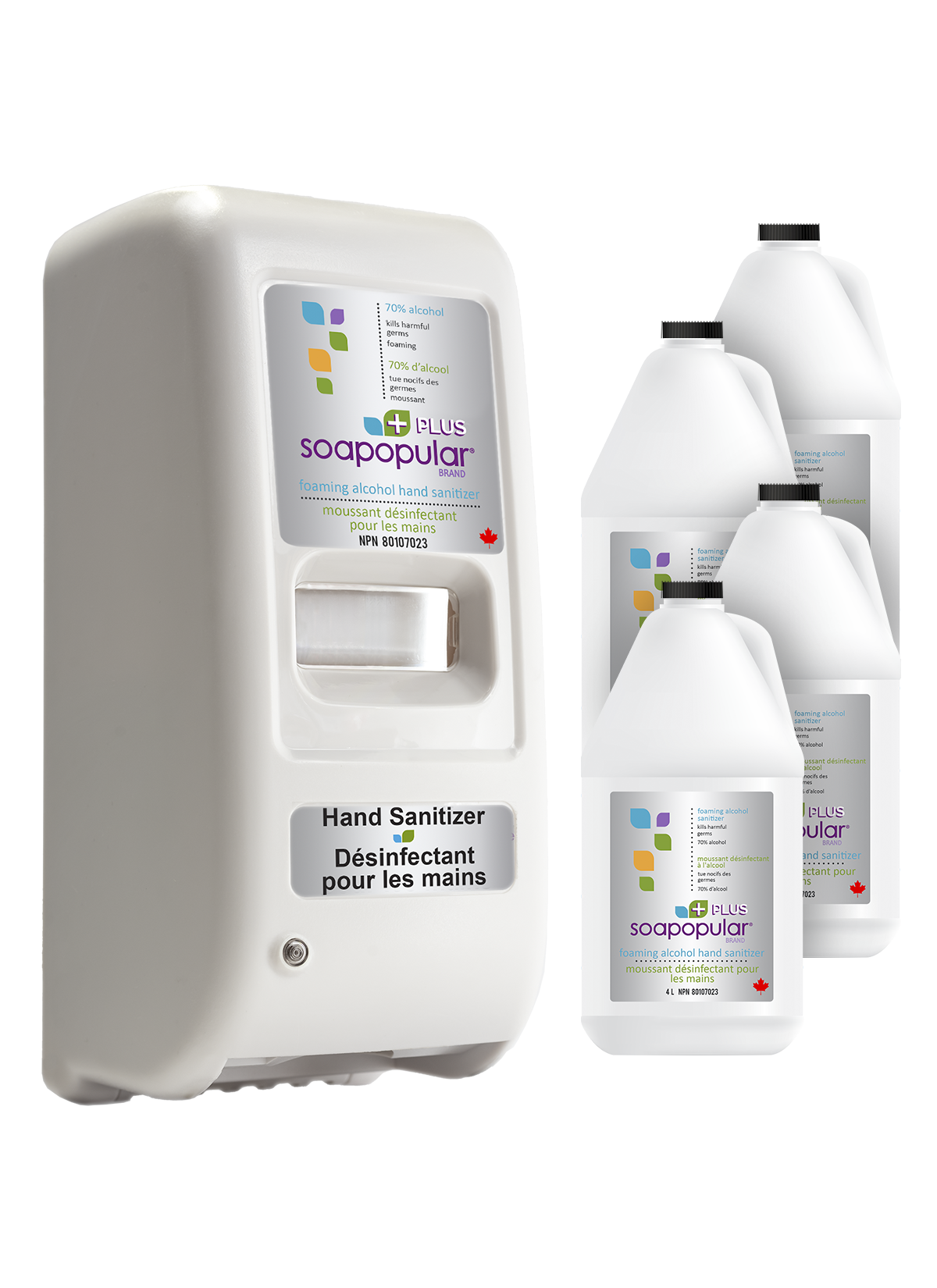 Soapopular Plus® 70% Alcohol Foam Automatic Dispenser + Bulk Fill Package