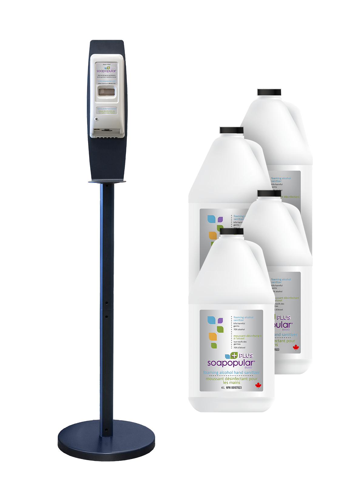 Soapopular Plus® 70% Alcohol Foam Hand Sanitizer Automatic Dispenser + Floor Stand in Navy Blue