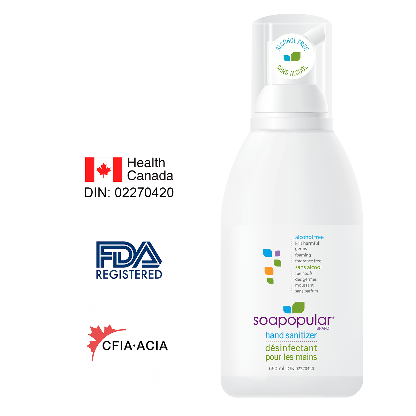 Soapopular® Alcohol-Free Foaming Hand Sanitizer - 550mL (18.5o.z)