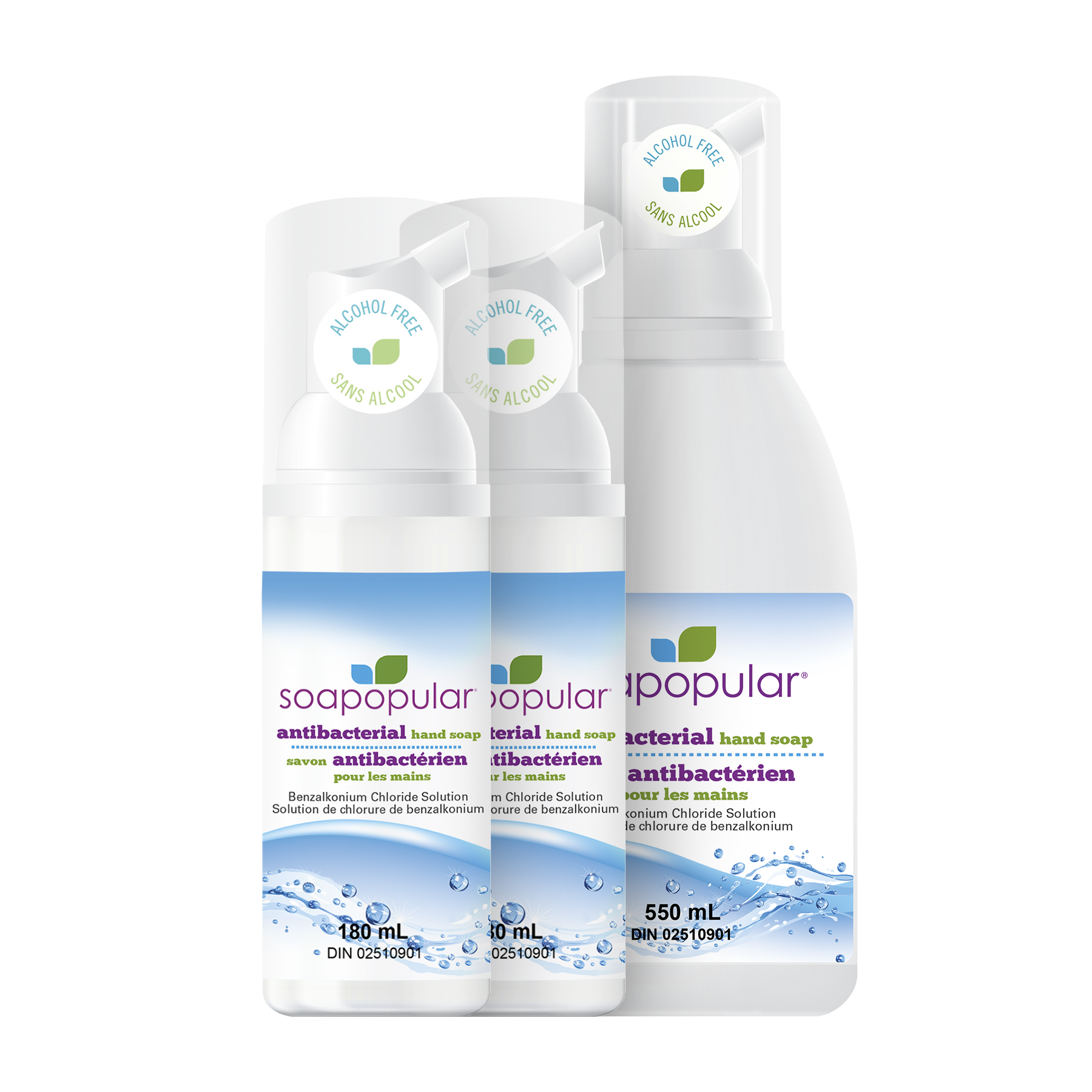 Soapopular triclosan free hand soap package comes with two different sizes that have a foaming formula.
