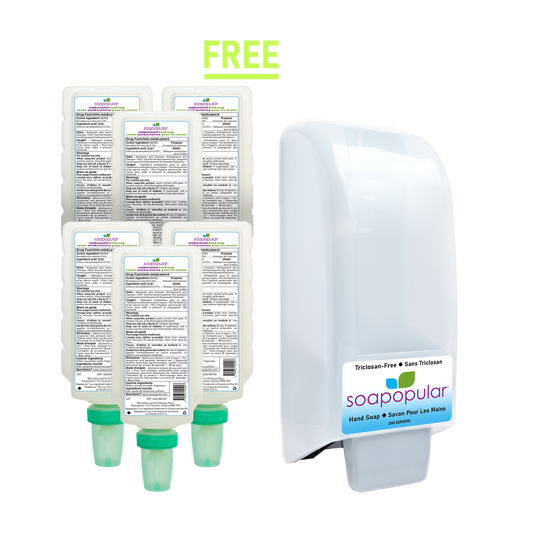 PROMOTION* Soapopular DIN Antibacterial Foam Hand Soap - 1 L Cartridge Refill (6PK)  &  Receive 1 FREE  Wall Covered Dispenser