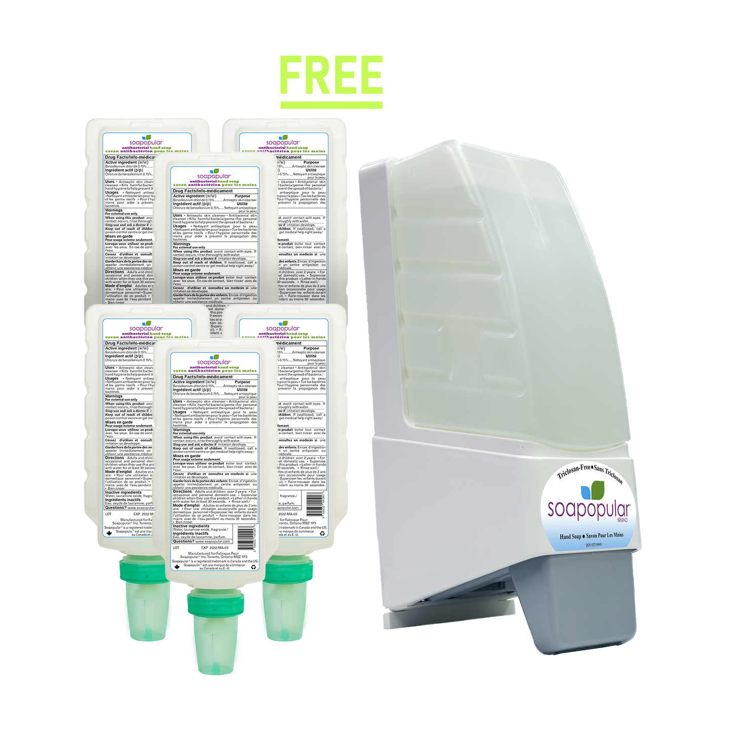 PROMOTION * Soapopular DIN Antibacterial Foam Hand Soap - 1 L Cartridge Refill (6PK) & Receive 1 FREE Wall Dispenser with NO COVER