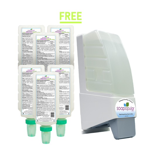 PROMOTION * Soapopular DIN Antibacterial Foam Hand Soap - 1 L Cartridge Refill (6PK)  &  Receive 1 FREE  Wall Dispenser with NO COVER