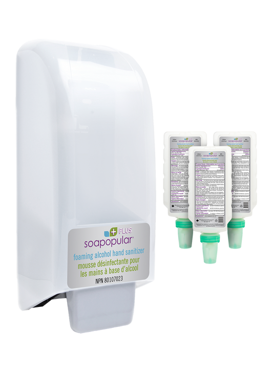 Soapopular Plus® 70% Alcohol Foam Hand Sanitizer Covered Manual Dispenser + 1L  Refill Soapopular Plus® 70% Alcohol Foam Hand Sanitizer Package