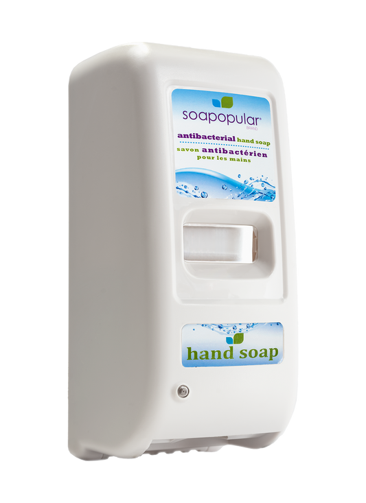 Soapopular triclosan free hand soap automatic dispenser applies a foaming formula.
