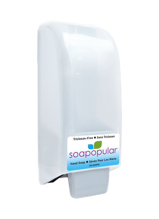 Soapopular triclosan free hand soap manual dispenser with a cover to discourage pilferage.