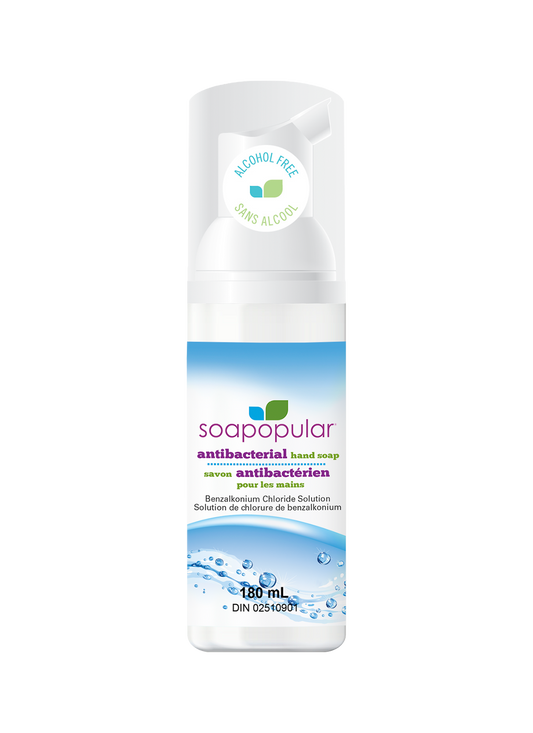 Soapopular triclosan free hand soap applies a foaming formula with antibacterial properties.