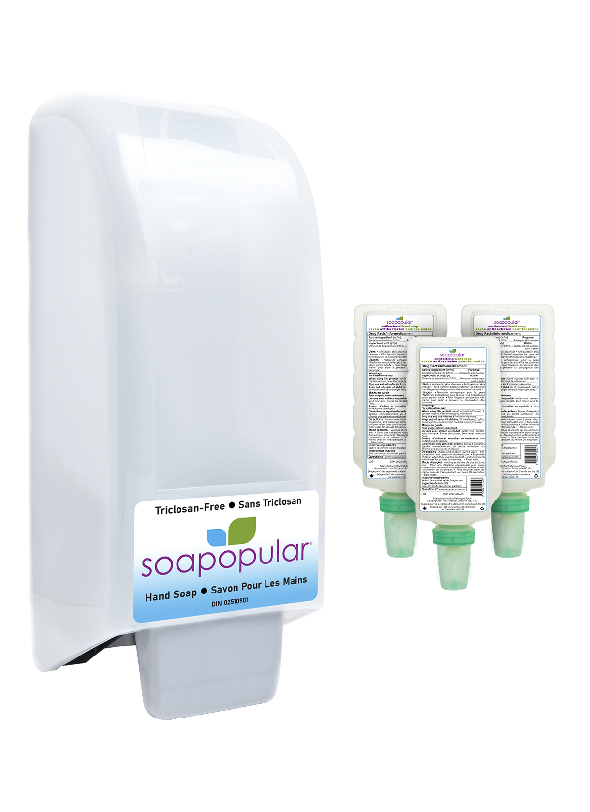 Soapopular® Triclosan-Free Covered Manual Dispenser + Refill Package