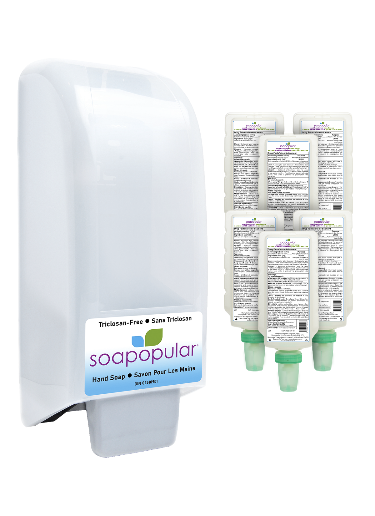 Soapopular® Triclosan-Free Covered Manual Dispenser + Refill Package