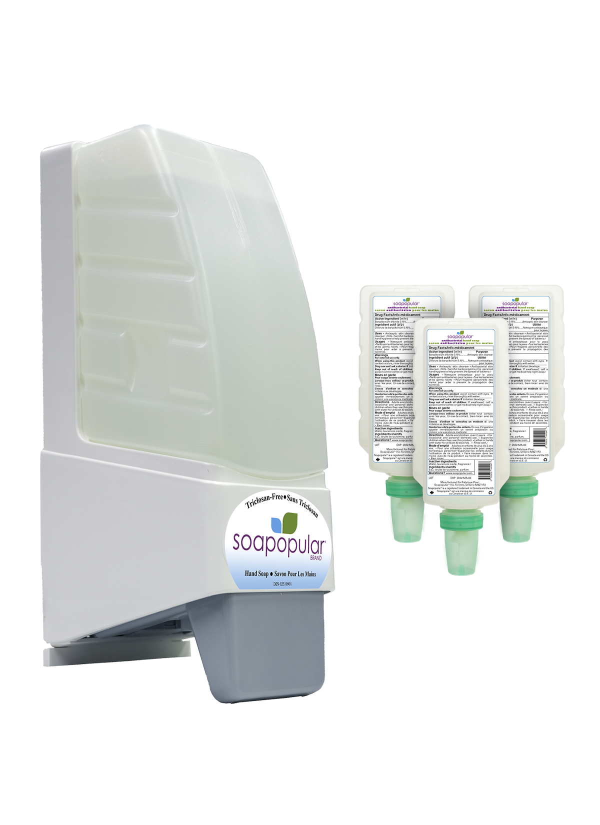 Soapopular® Triclosan-Free No-Cover Manual Dispenser + Refill Package