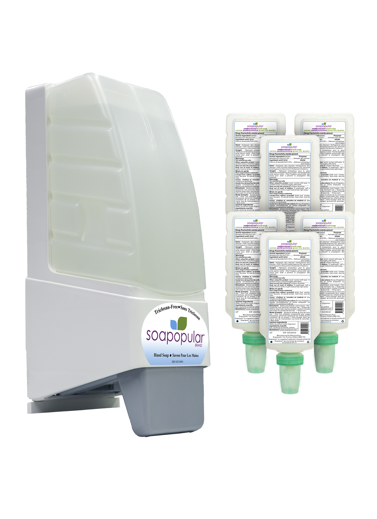 Soapopular® Triclosan-Free No-Cover Manual Dispenser + Refill Package