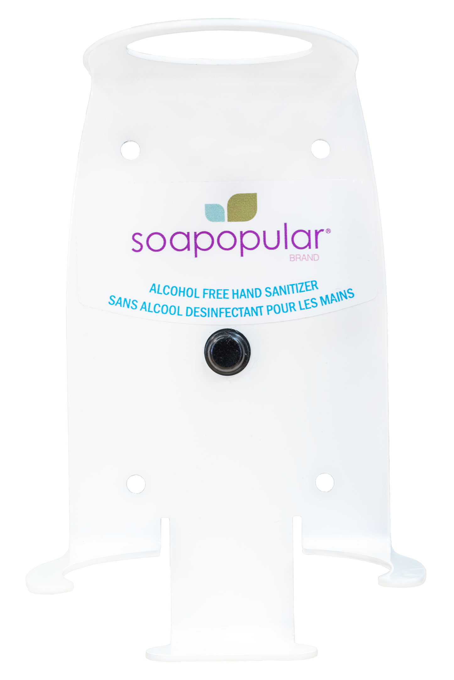 Soapopular wallmount bracket holds 550mL sanitizer bottles for a more secure sanitation station.