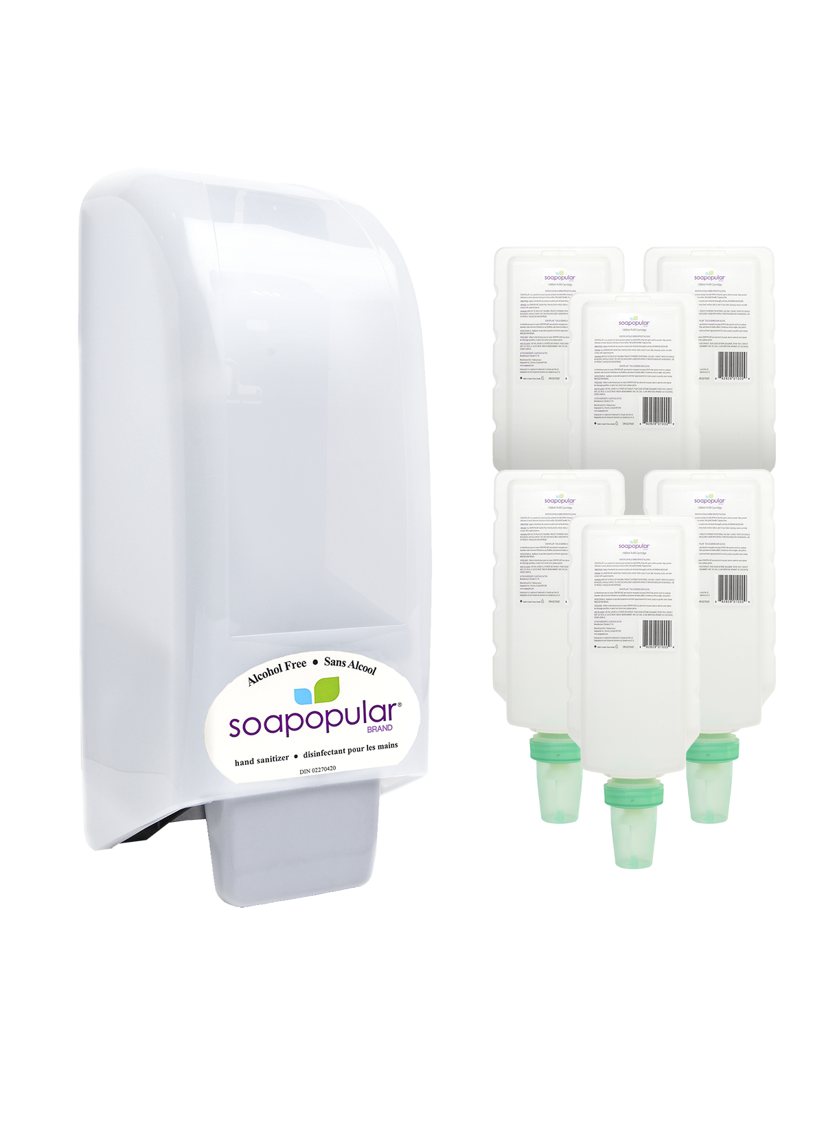 Soapopular® Alcohol-free Covered Manual Dispenser + Refill Package