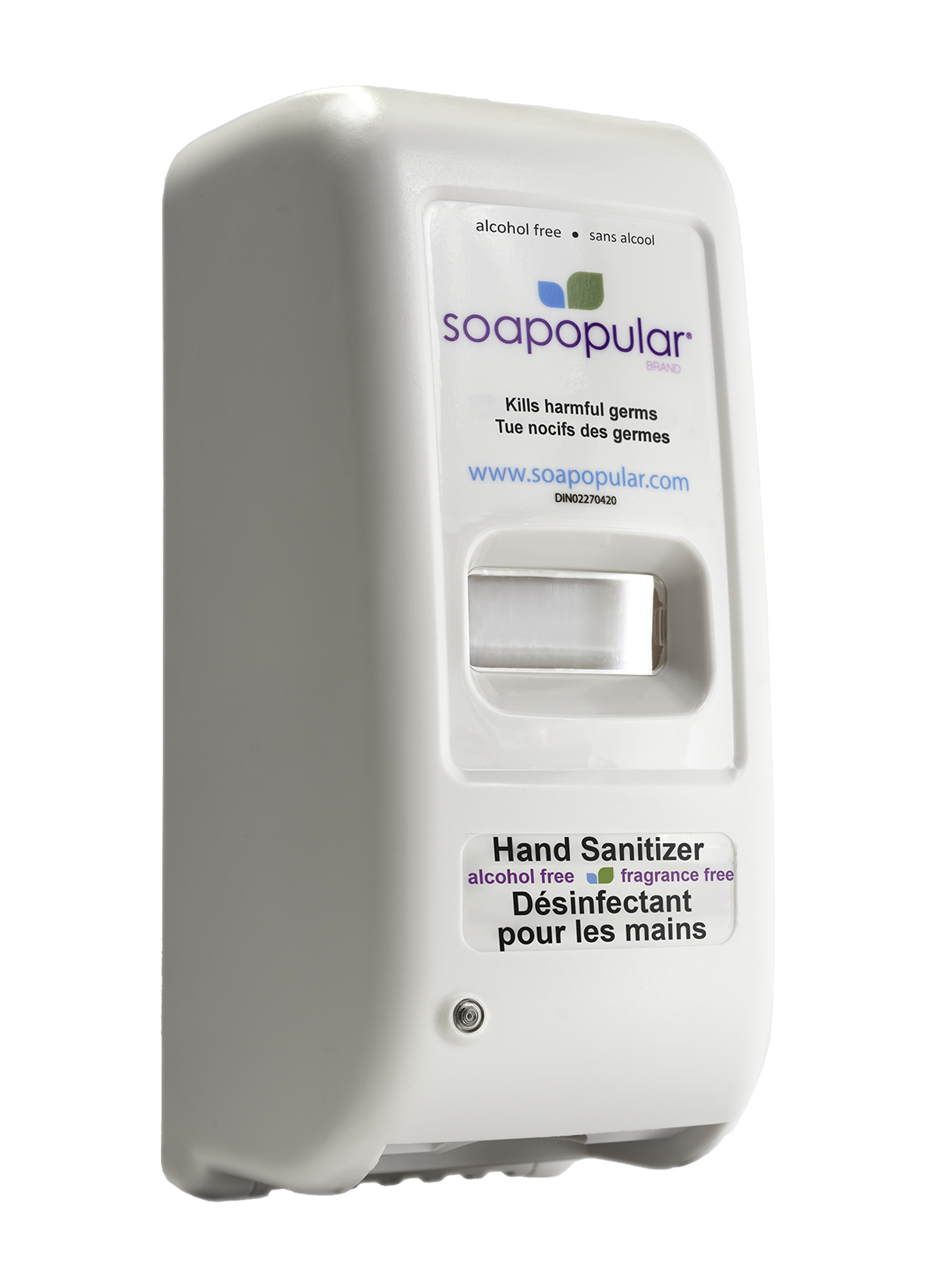 Soapopular alcohol free touchless dispenser comes in three different colours and dispenses foaming formula.