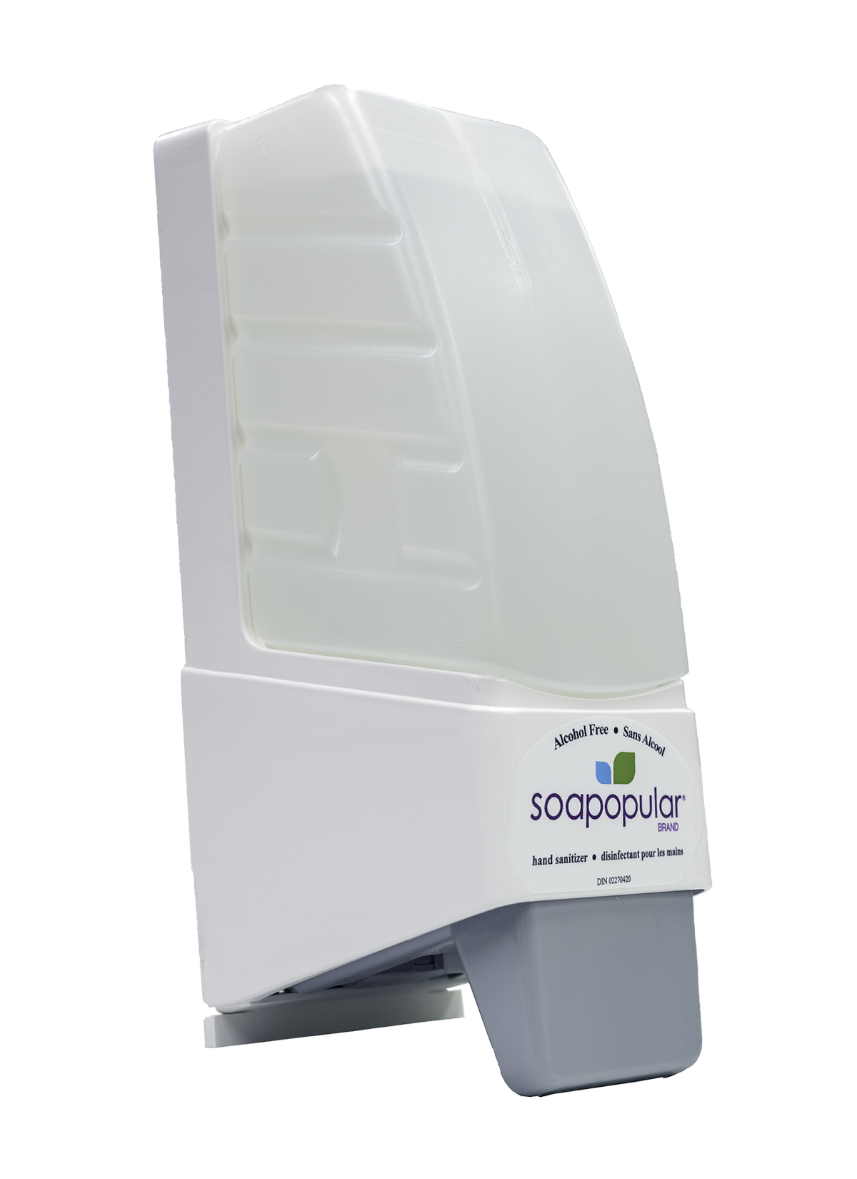 Soapopular alcohol free hand sanitizer manual dispenser applies a foam formula.