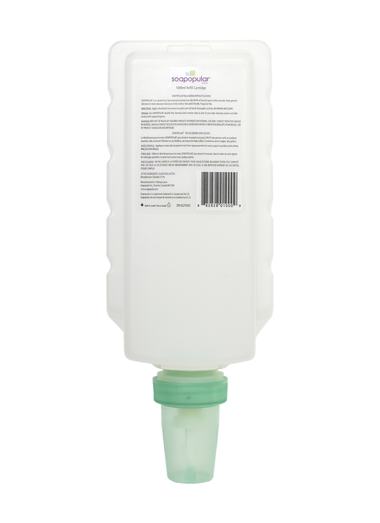 Soapopular alcohol free 1000mL cartridge refill can be used to refill manual dispensers.