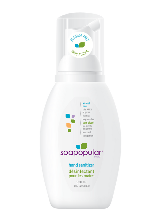 Soapopular alcohol free hand sanitizer comes in a 250mL size and applies a rich foaming formula.