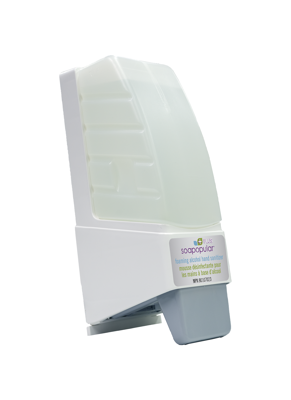 Soapopular 70% alcohol sanitizer uses 1000mL cartridges to dispense a foam formula.