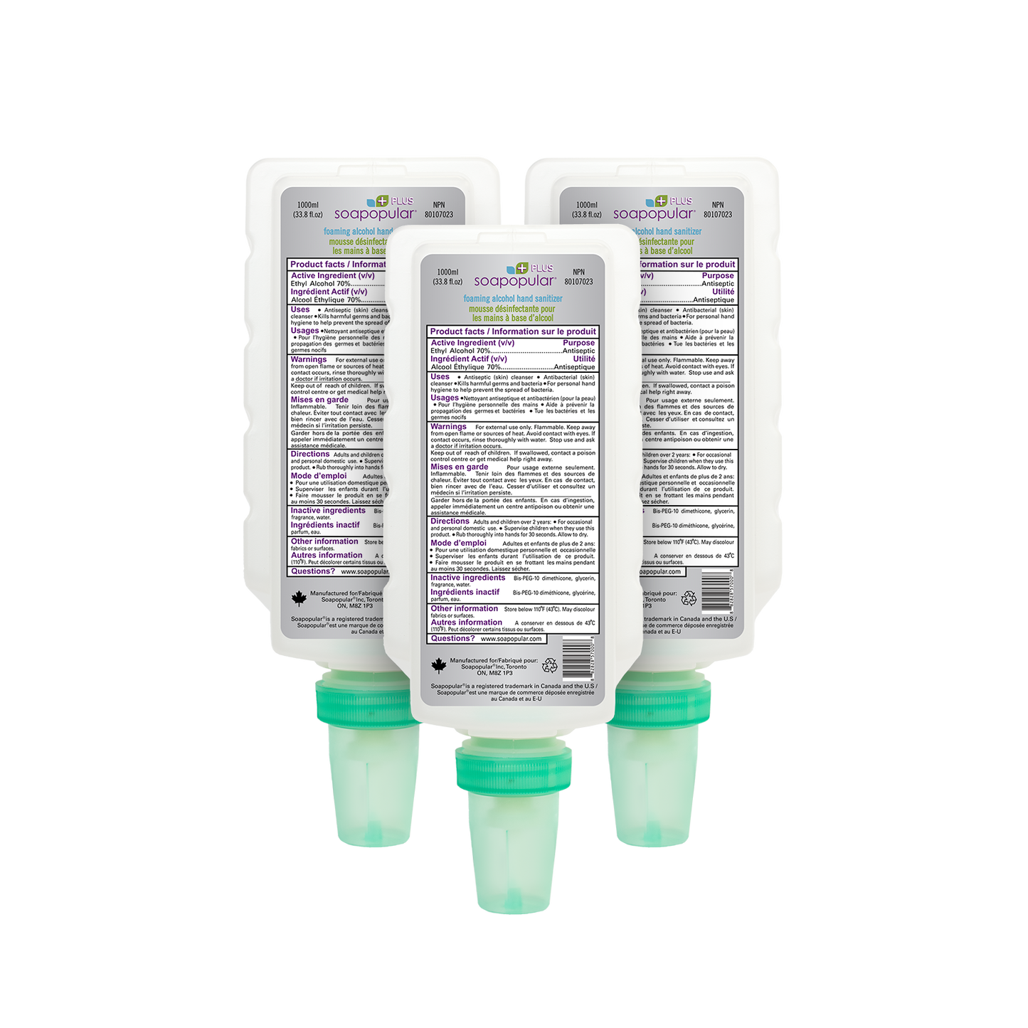 Soapopular Plus® 70% Alcohol Foam Hand Sanitizer Cartridge Refill 1000mL (33.8o.z)