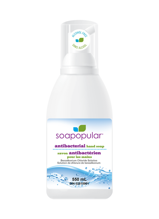 Soapopular triclosan free hand soap provides a rich foaming formula with antibacterial properties.