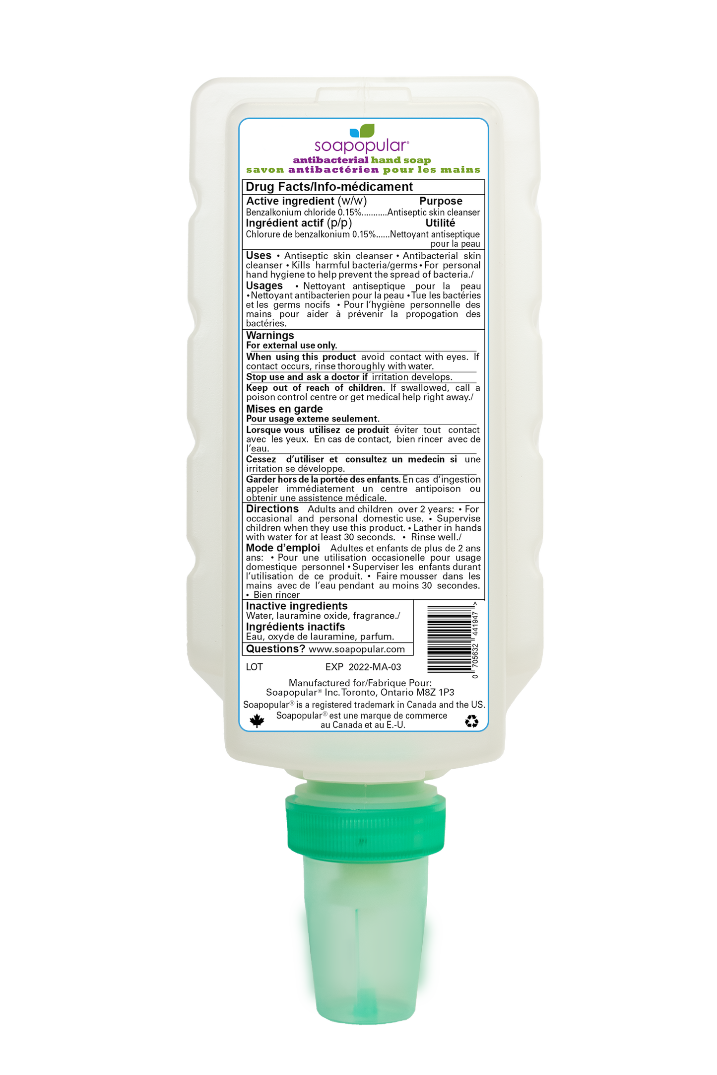 Soapopular triclosan free hand soap cartridge fill can be used to refill manual dispensers.