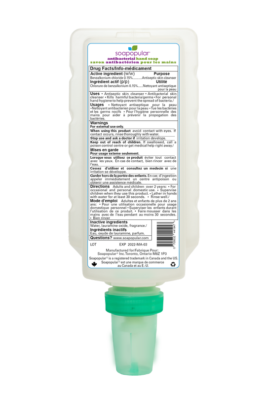 Soapopular triclosan free hand soap cartridge fill can be used to refill manual dispensers.