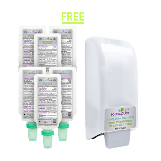 PROMOTION*  Soapopular Plus® 70% Alcohol Foam Hand Sanitizer 1 L Cartridge Refill (6PK)  &  Receive 1 FREE  Wall Covered Dispenser