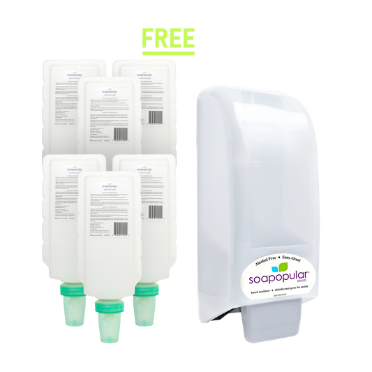 PROMOTION* Soapopular® DIN Alcohol-Free Foam Hand Sanitizer 1 L Cartridge Refill (6PK)  &  Receive 1 FREE  Wall Covered Dispenser