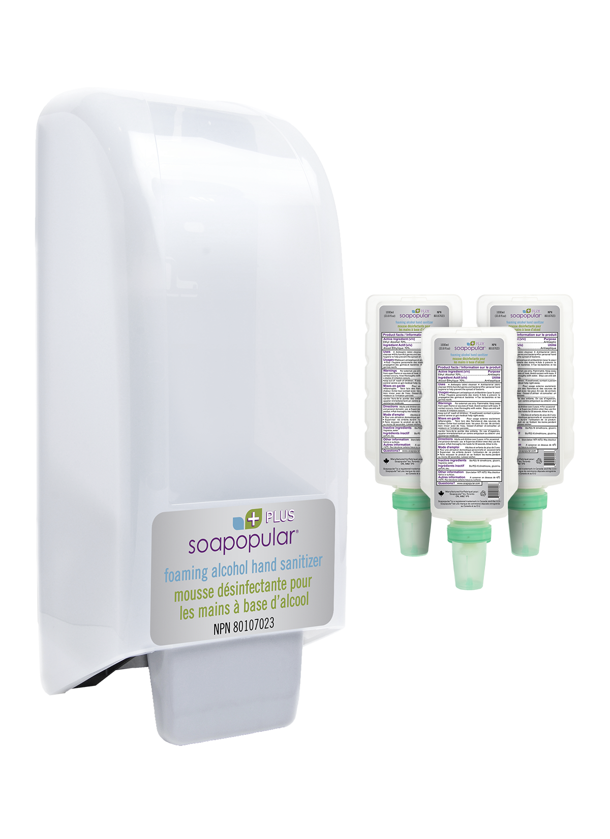 Soapopular Plus® 70% Alcohol Foam Hand Sanitizer Covered Manual Dispenser + 1L  Refill Soapopular Plus® 70% Alcohol Foam Hand Sanitizer Package