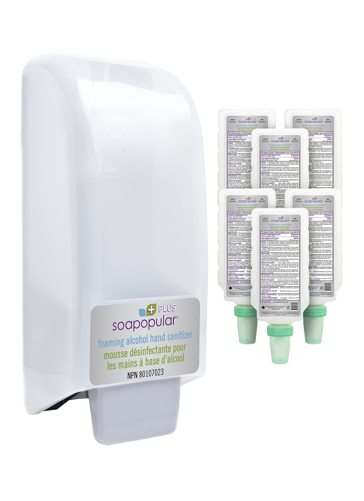 Soapopular Plus® 70% Alcohol Foam Hand Sanitizer Covered Manual Dispenser + 1L  Refill Soapopular Plus® 70% Alcohol Foam Hand Sanitizer Package