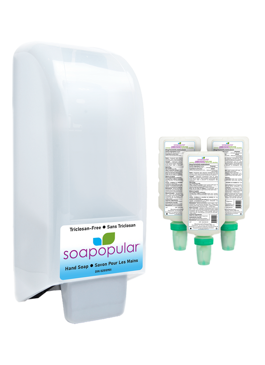 Soapopular® Triclosan-Free Covered Manual Dispenser + Refill Package